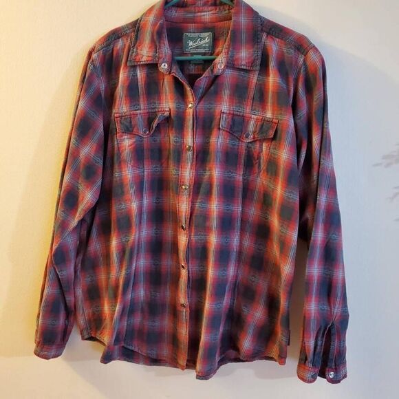 Woolrich Aztec Vintage Pearl Snap Button Shirt Women's Sz XL Red Plaid - Picture 1 of 8